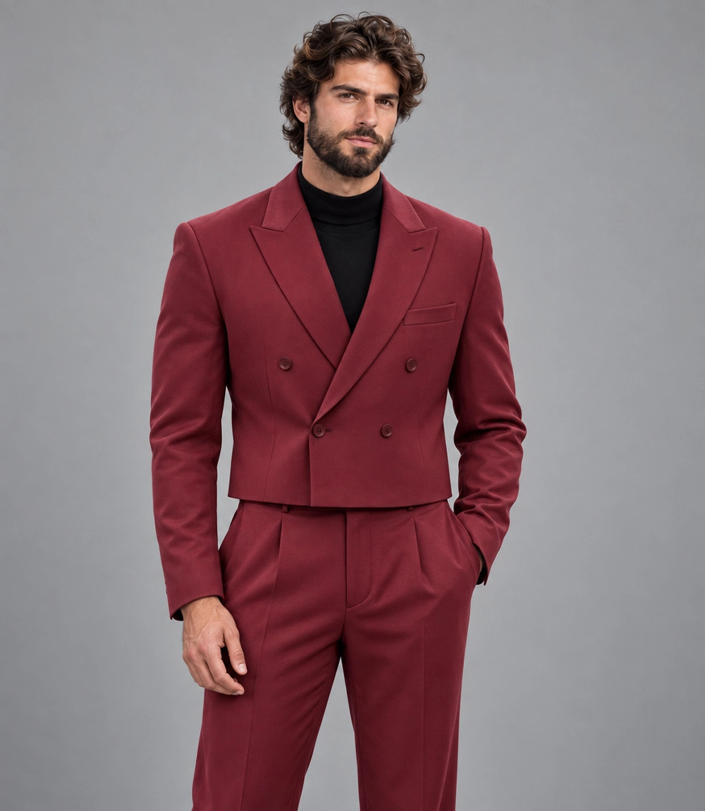 Shop Men's Maroon Cropped Double Breasted Wedding Suit - Suit Heritage