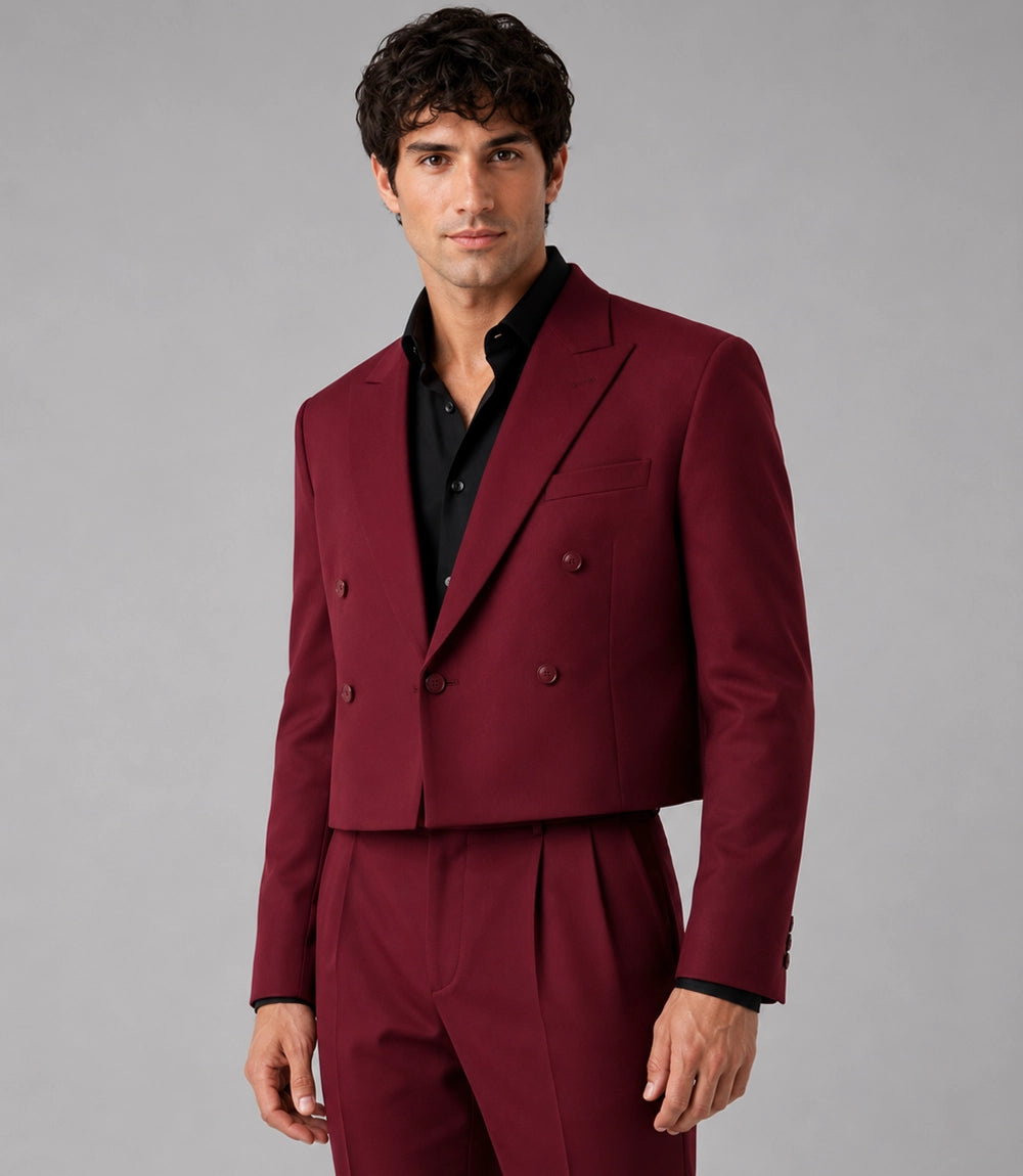 Shop Men's Maroon Cropped Double Breasted Wedding Suit  - Suit Heritage