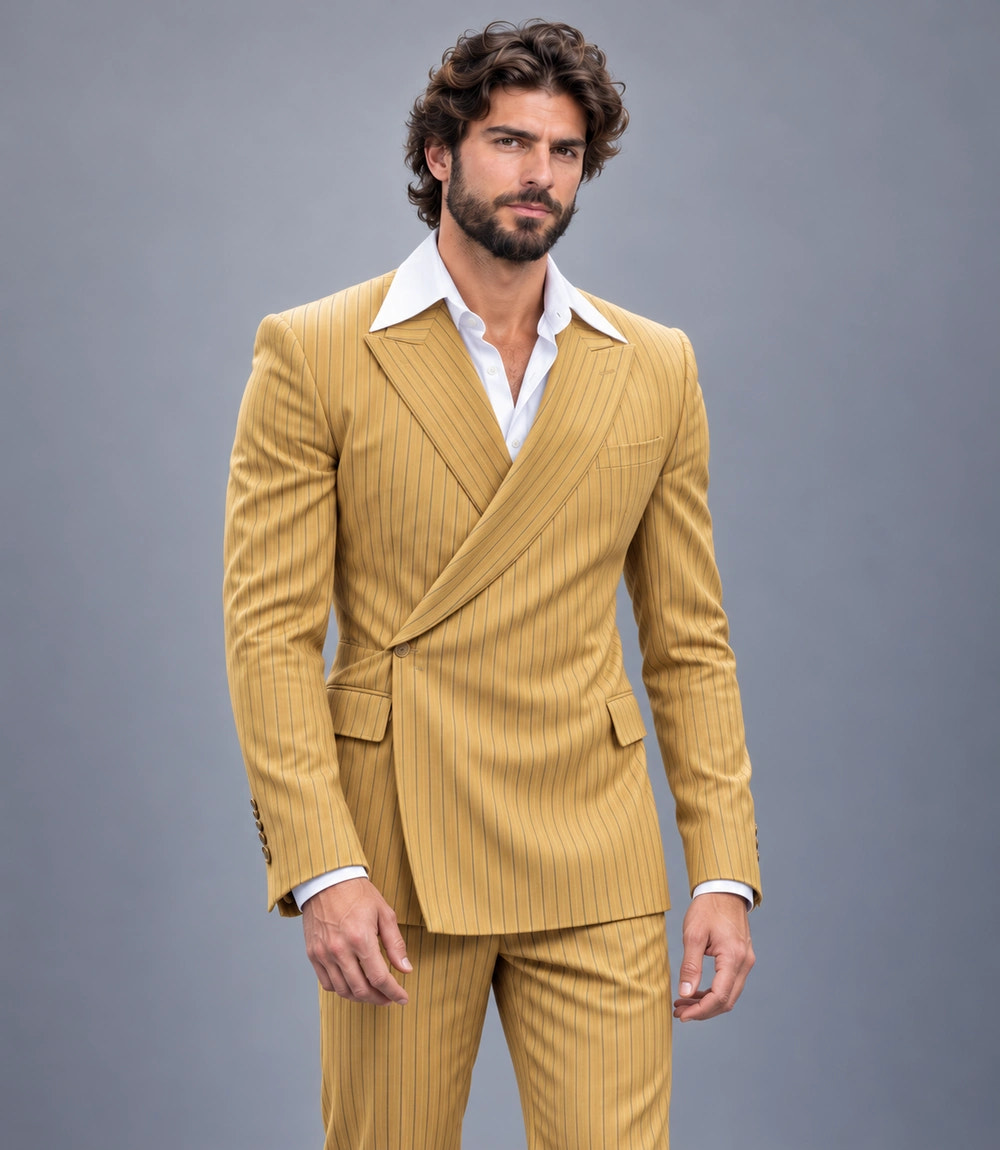Shop Men's Mustard Double Breasted Pinstripe Suit -  Suit Heritage