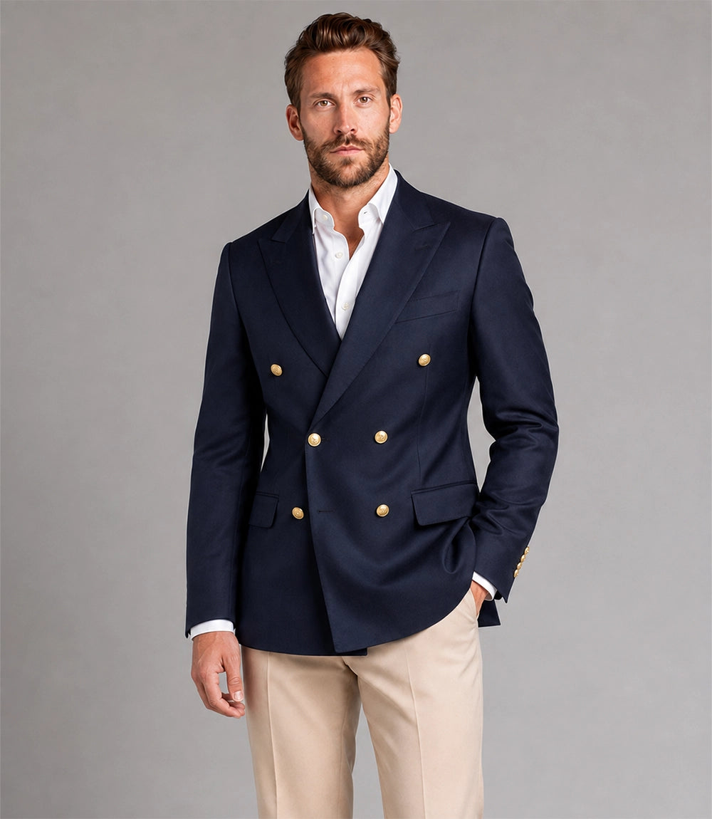 Shop Men's Navy & Beige Double Breasted Suit - Suit Heritage