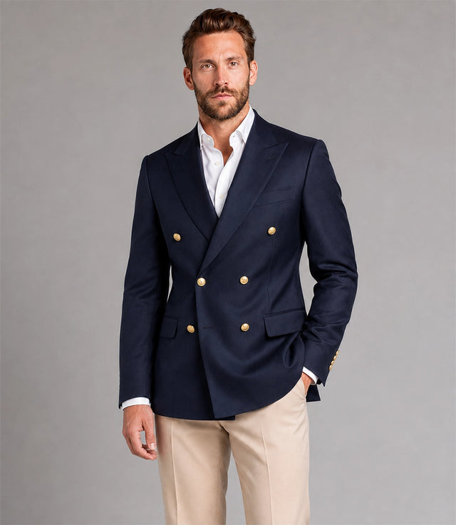 Shop Men's Navy & Beige Double Breasted Suit - Suit Heritage