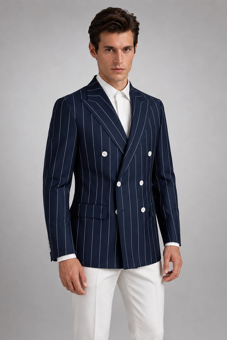 Shop Men's Navy Blue Pinstripe Double Breasted Suit - Suit Heritage