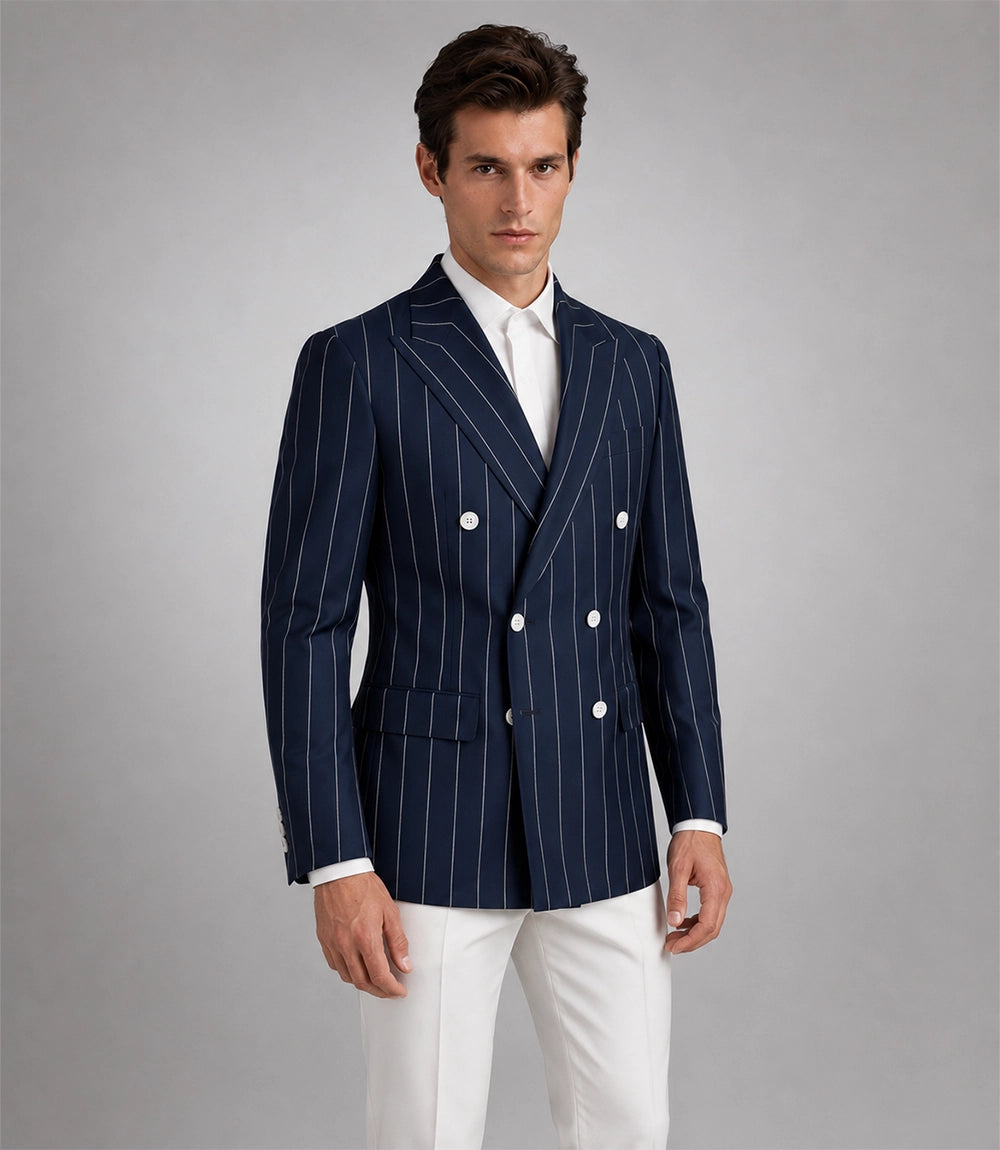 Shop Men's Navy Blue Pinstripe Double Breasted Suit - Suit Heritage