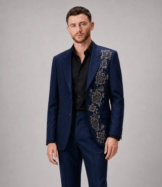Shop Men's Navy Nocturne Rose Hand Embroidered Suit - Suit Heritage