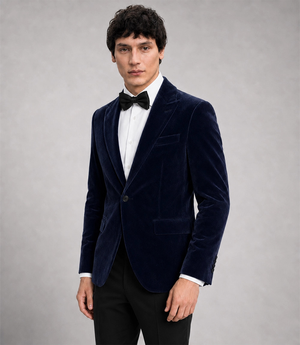 Shop Men's Navy Tailored Velvet Tuxedo - Suit Heritage