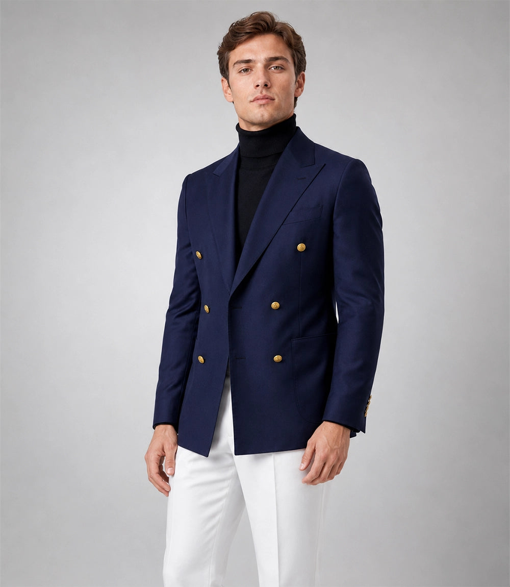 Shop Men's Navy & White Double Breasted Suit - Suit Heritage