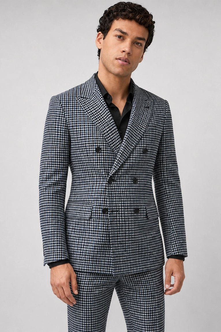 Shop Men’s Navy & White Houndstooth Double Breasted Suit - Suit Heritage