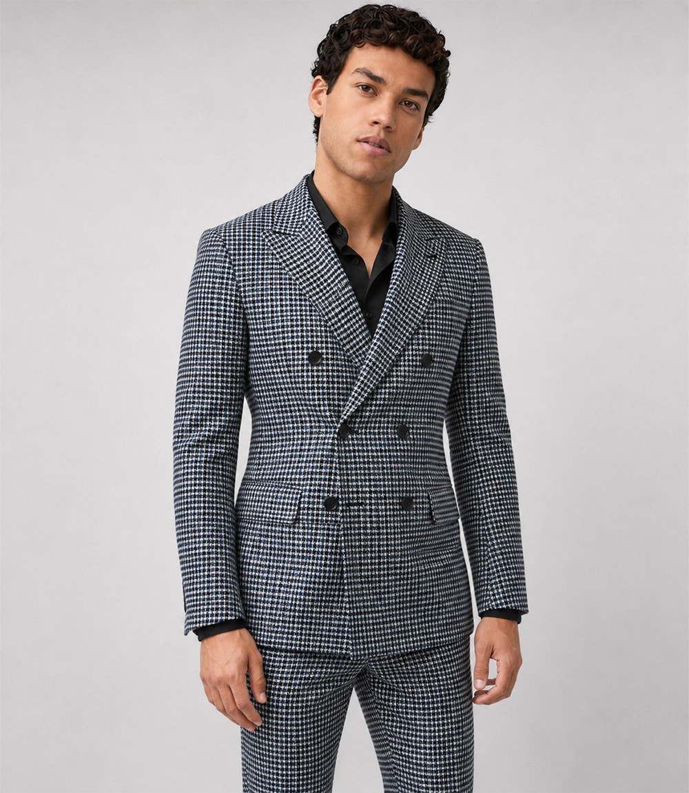 Shop Men’s Navy & White Houndstooth Double Breasted Suit - Suit Heritage