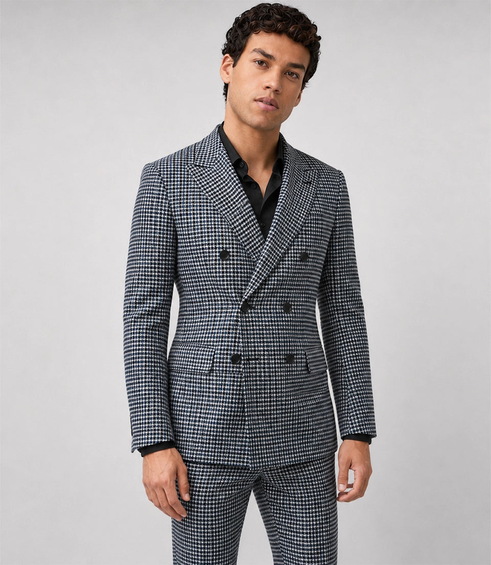 Shop Men’s Navy & White Houndstooth Double Breasted Suit - Suit Heritage
