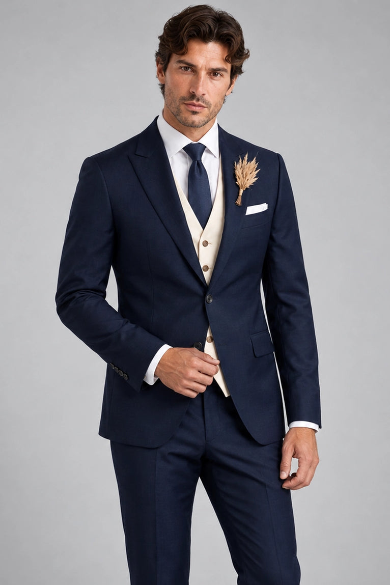 Shop Men’s Navy and Ivory 3 Piece Wedding Suit - Suit Heritage