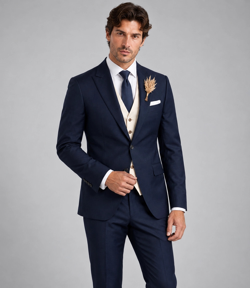 Shop Men’s Navy and Ivory 3 Piece Wedding Suit - Suit Heritage