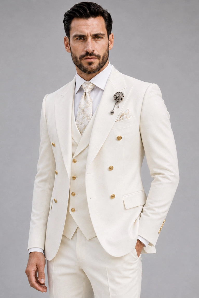 Shop Men's Off White 3 Piece Wedding Suit - Suit Heritage
