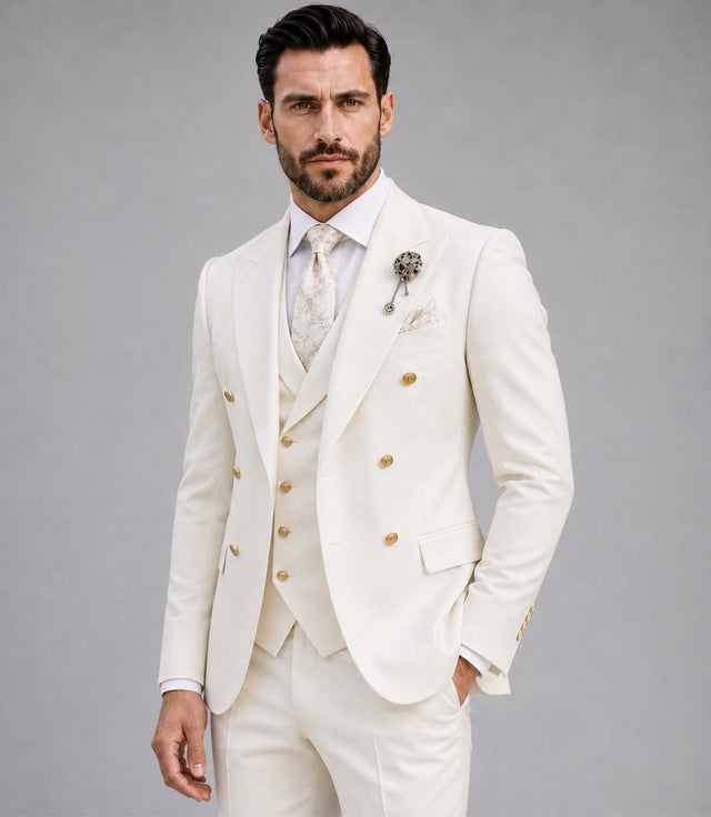 Shop Men's Off White 3 Piece Wedding Suit - Suit Heritage