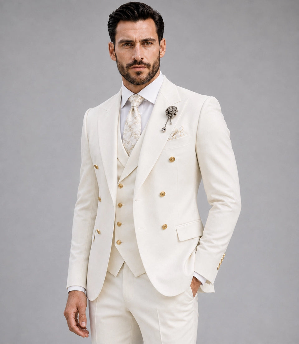 Shop Men's Off White 3 Piece Wedding Suit - Suit Heritage