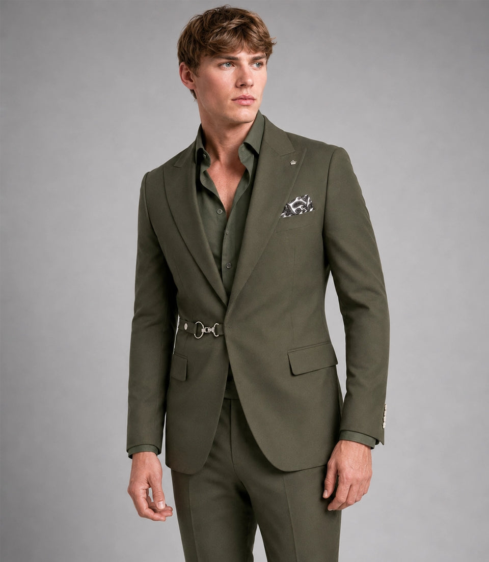 Shop Men's Olive 2 Piece Suit With Metal Ring -  Suit Heritage