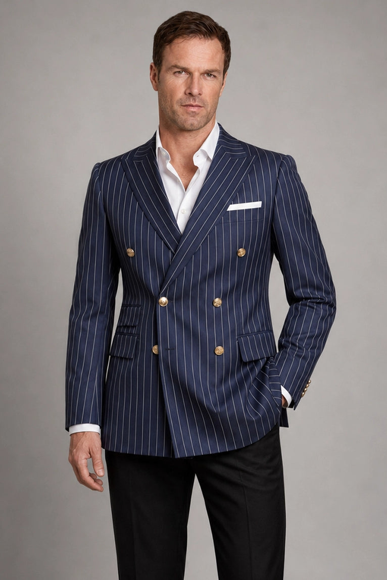 Shop Men's Pinstripe  Navy Blue Double Breasted Suit - Suit Heritage