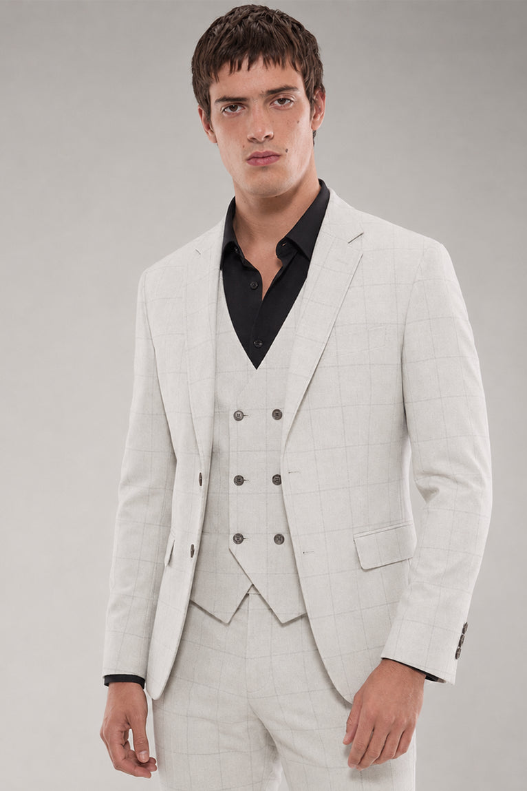 Shop Men's Polyester Check Off White 3 Piece Suit - Suit Heritage