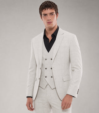 Shop Men's Polyester Check Off White 3 Piece Suit - Suit Heritage