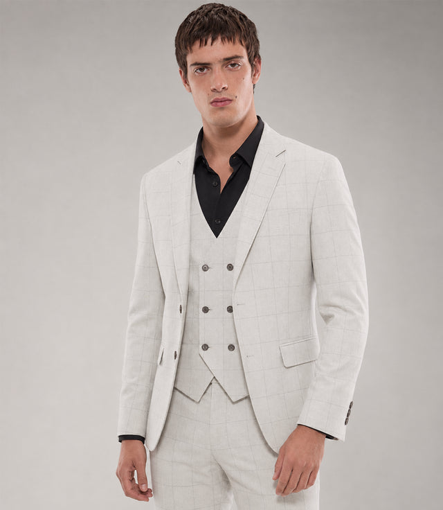 Shop Men's Polyester Check Off White 3 Piece Suit - Suit Heritage