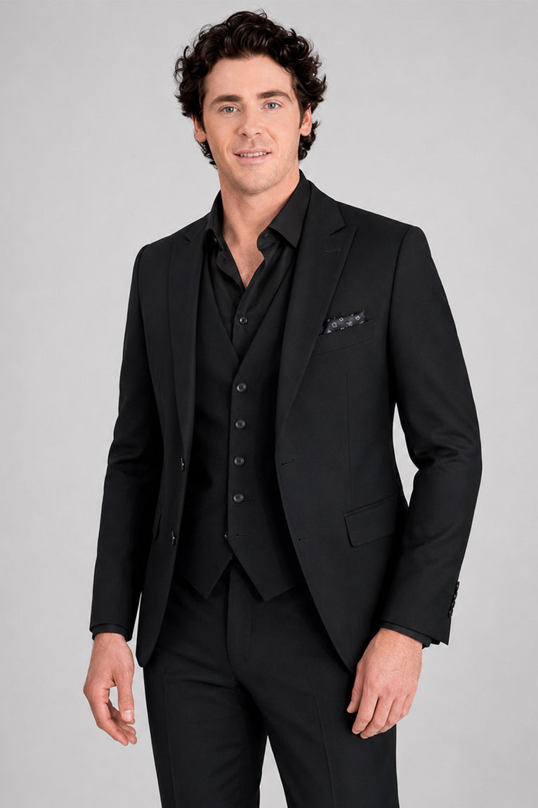 Shop Men's Polyester Solid Black 3 Piece Suit - Suit Heritage