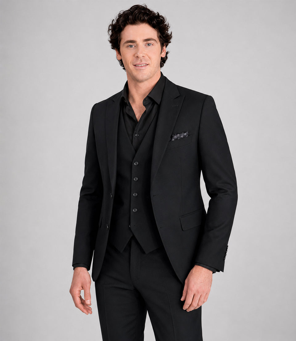 Shop Men's Polyester Solid Black 3 Piece Suit - Suit Heritage