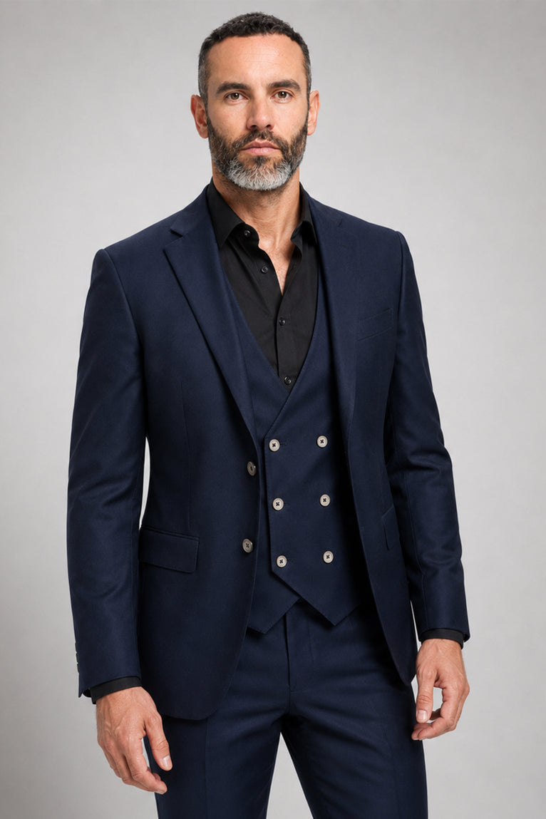 Shop Men's Polyester Solid Navy 3 Piece Suit - Suit Heritage