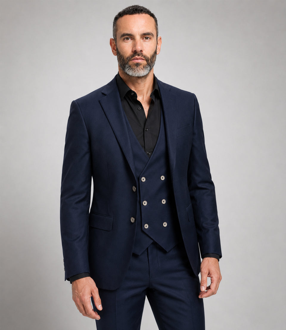 Shop Men's Polyester Solid Navy 3 Piece Suit - Suit Heritage