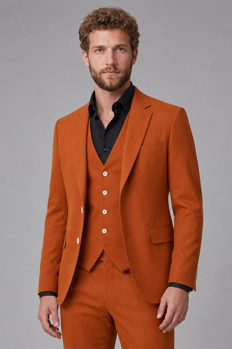 Shop Men's Polyester Solid Orange 3 Piece Suit - Suit Heritage