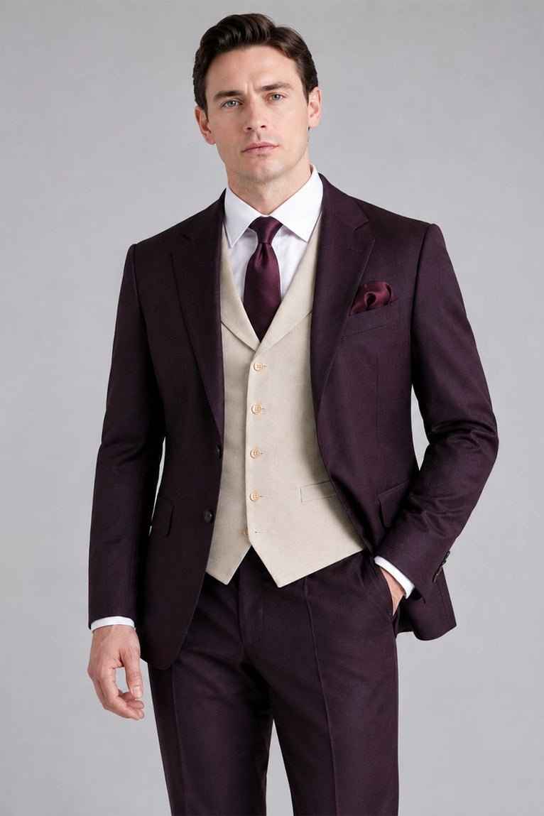 Shop Men's Purple And Cream Wedding 3 Piece Suit - Suit Heritage
