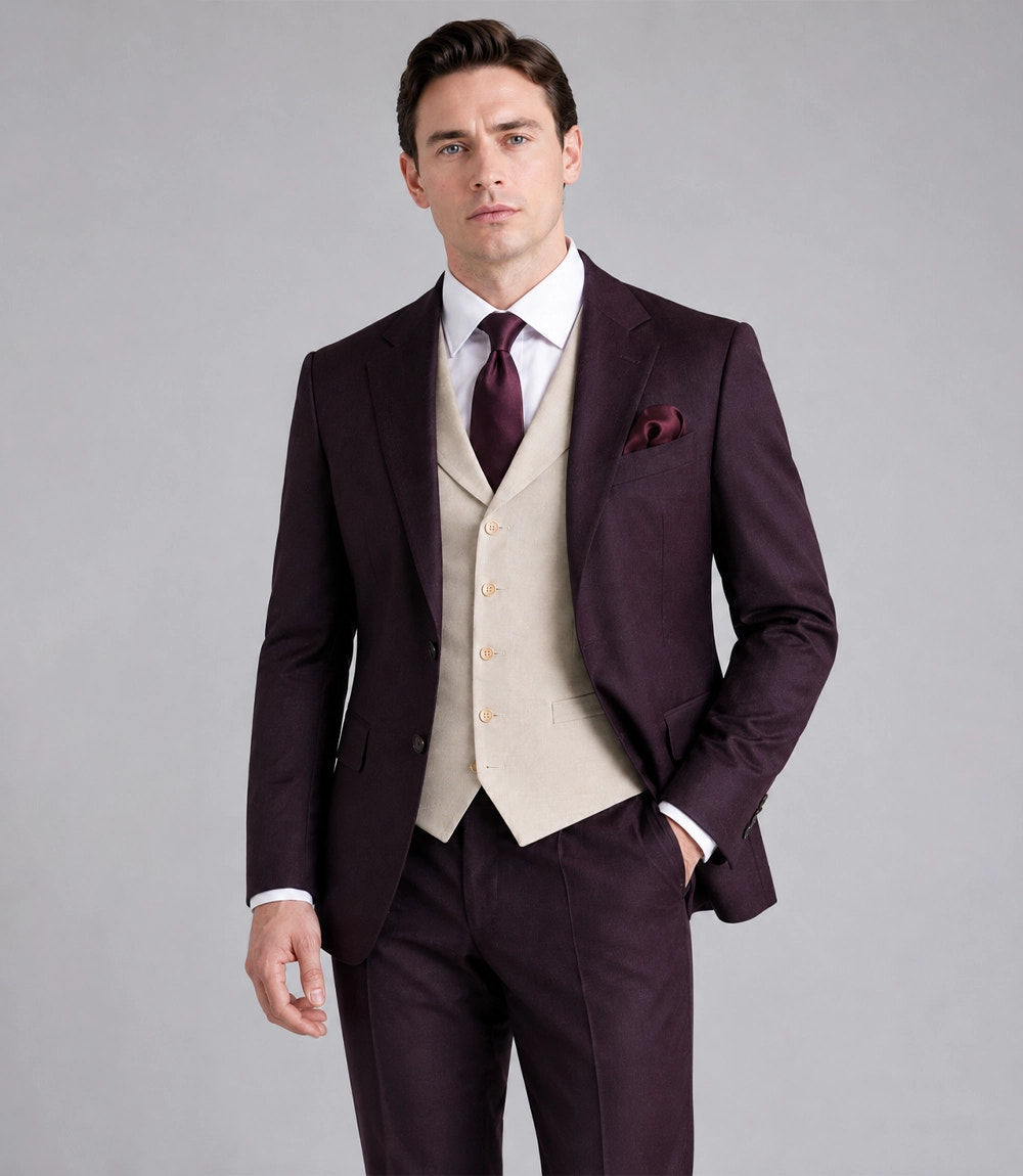 Shop Men's Purple And Cream Wedding 3 Piece Suit - Suit Heritage