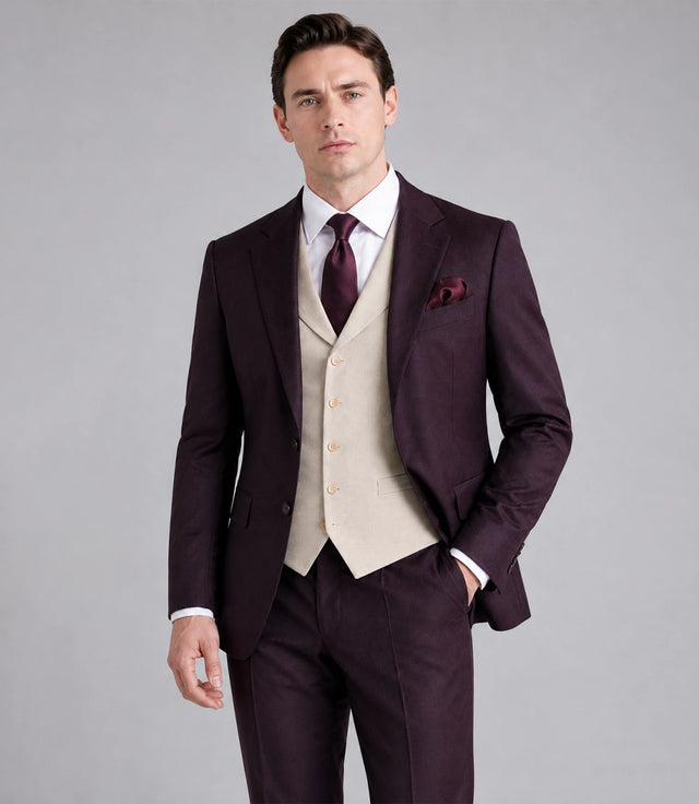 Shop Men's Purple And Cream Wedding 3 Piece Suit - Suit Heritage