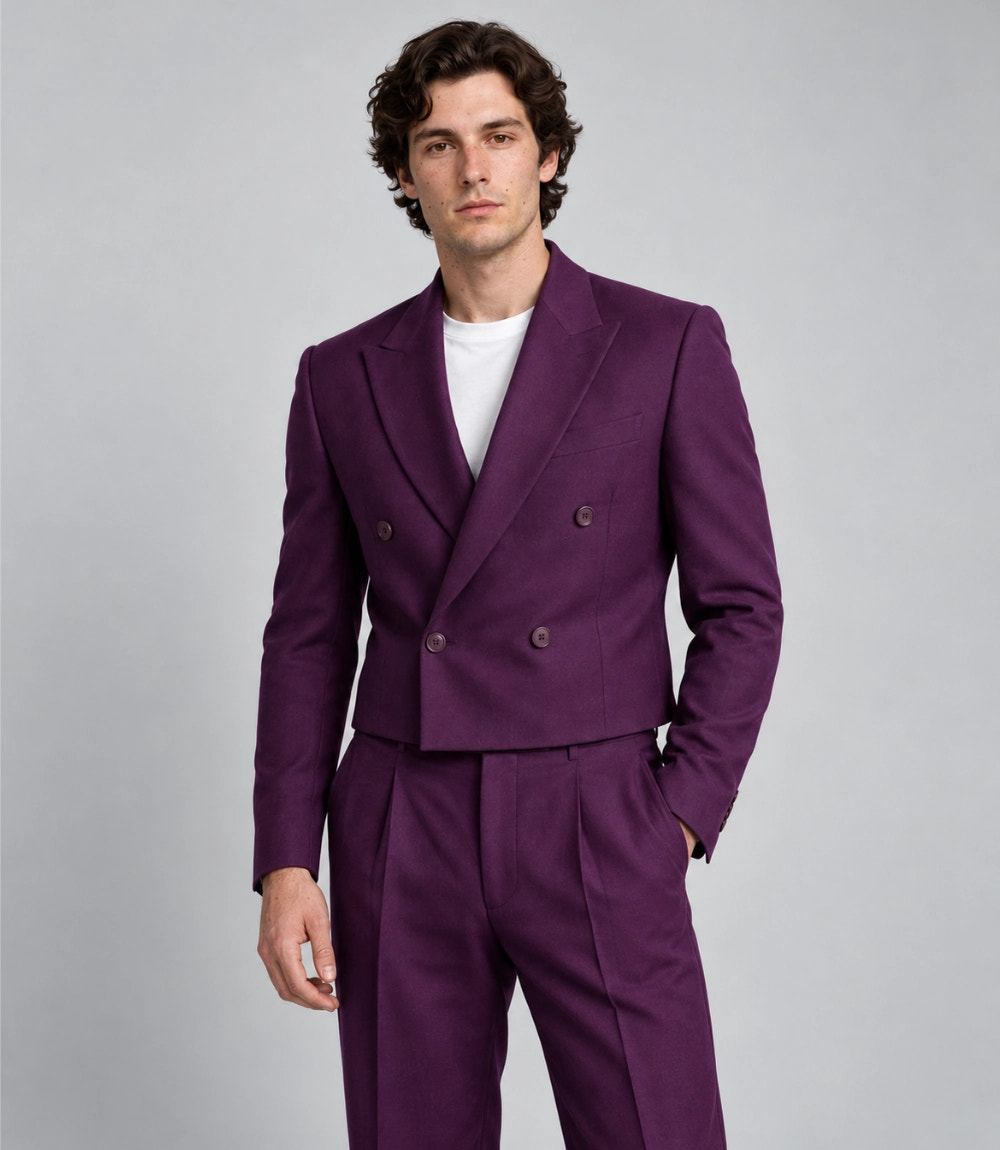 Shop Men's Purple Double Breasted Cropped Suit -   Suit Heritage