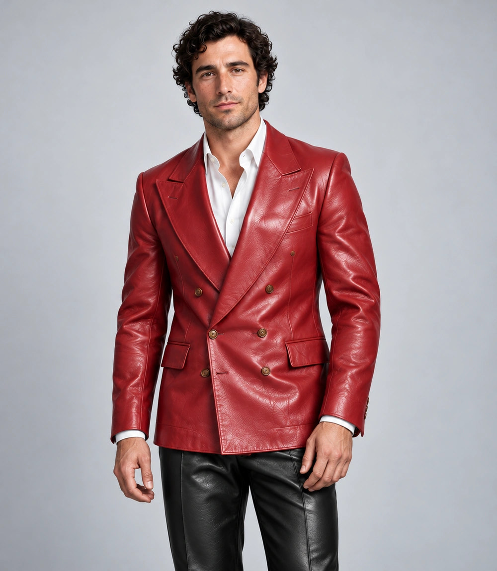 Shop Men's Red Double Breasted Leather Party Suit -  Suit Heritage