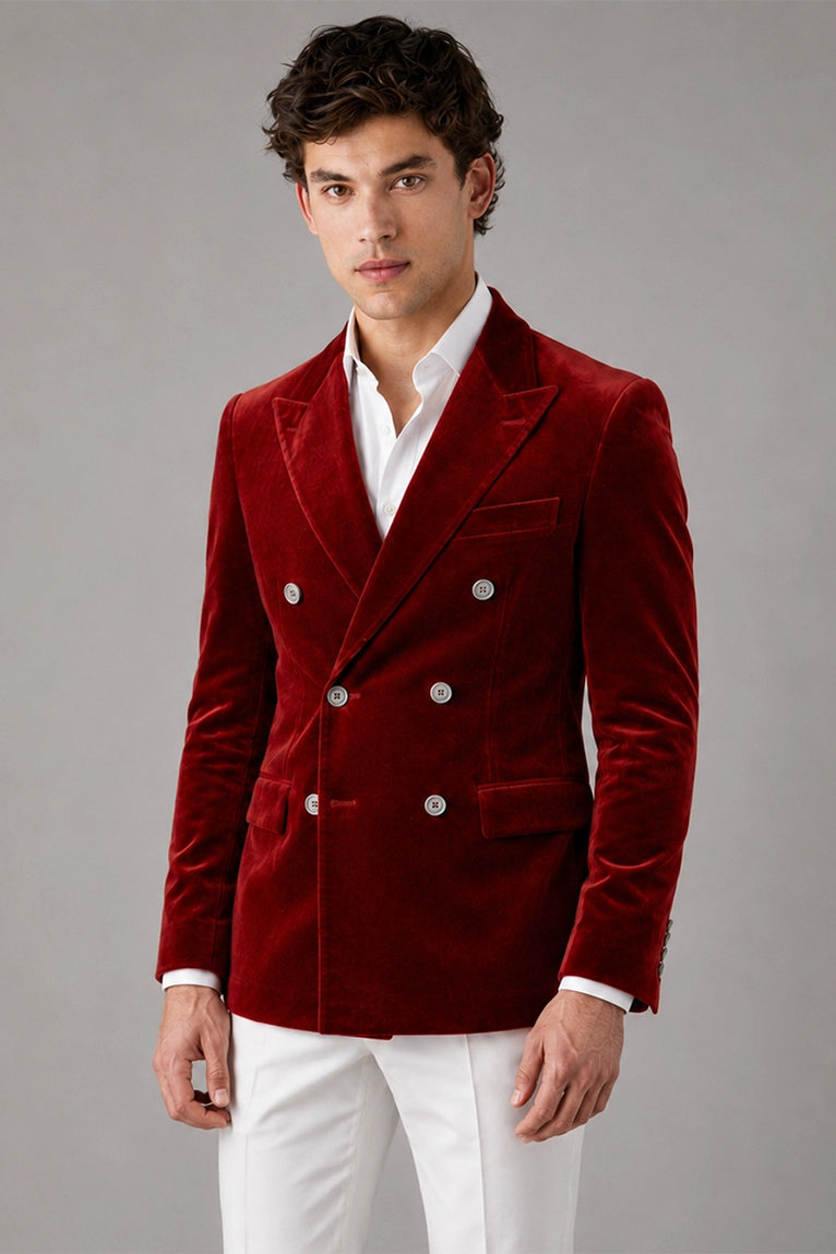 Shop Men's Red Velvet Double Breasted Suit - Suit Heritage