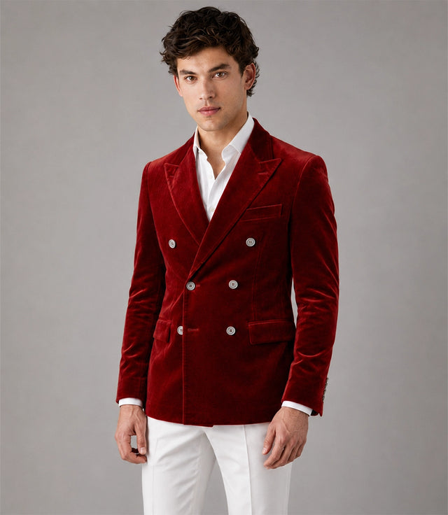 Shop Men's Red Velvet Double Breasted Suit - Suit Heritage