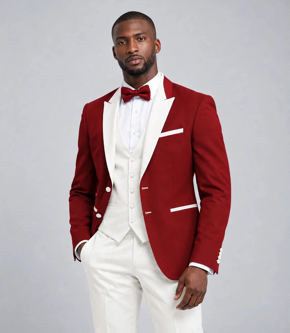 Shop Men's Red and White 3 Piece Tuxedo  -  Suit Heritage
