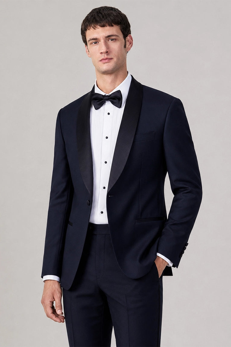 Shop Men's Regular Fit Navy Shawl Lapel Tuxedo - Suit Heritage