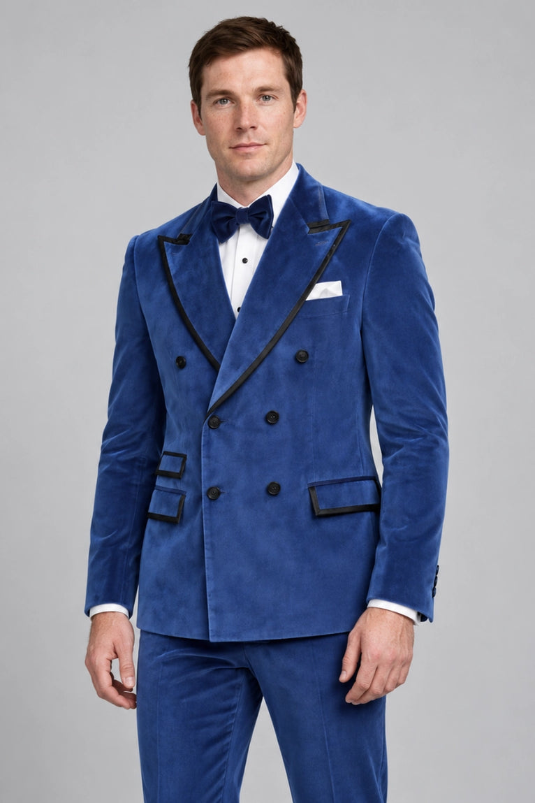 Shop Men’s Royal Blue Velvet Double Breasted Tuxedo -  Suit Heritage