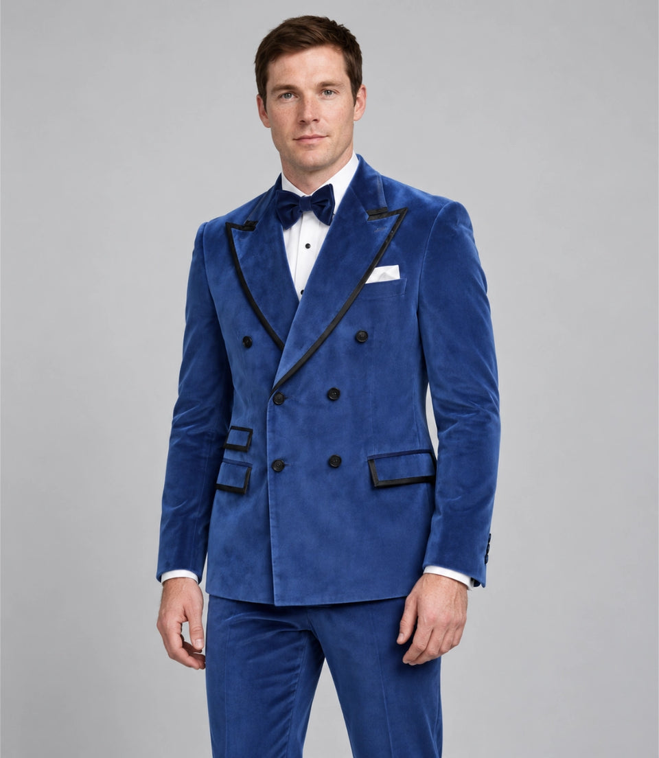 Shop Men’s Royal Blue Velvet Double Breasted Tuxedo -  Suit Heritage