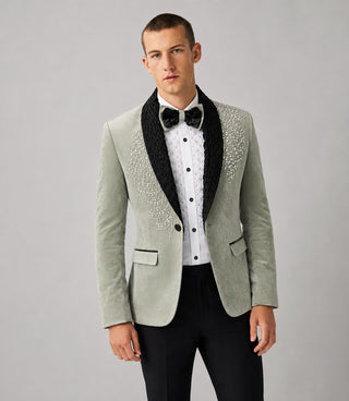 Shop Men's Sage Green Embroidered Velvet Tuxedo - Suit Heritage