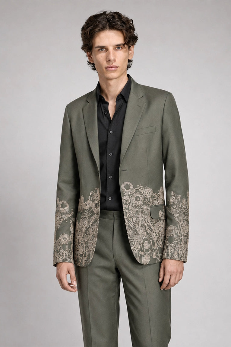 Shop Men's Sage green Floral Embroidered Suit - Suit Heritage