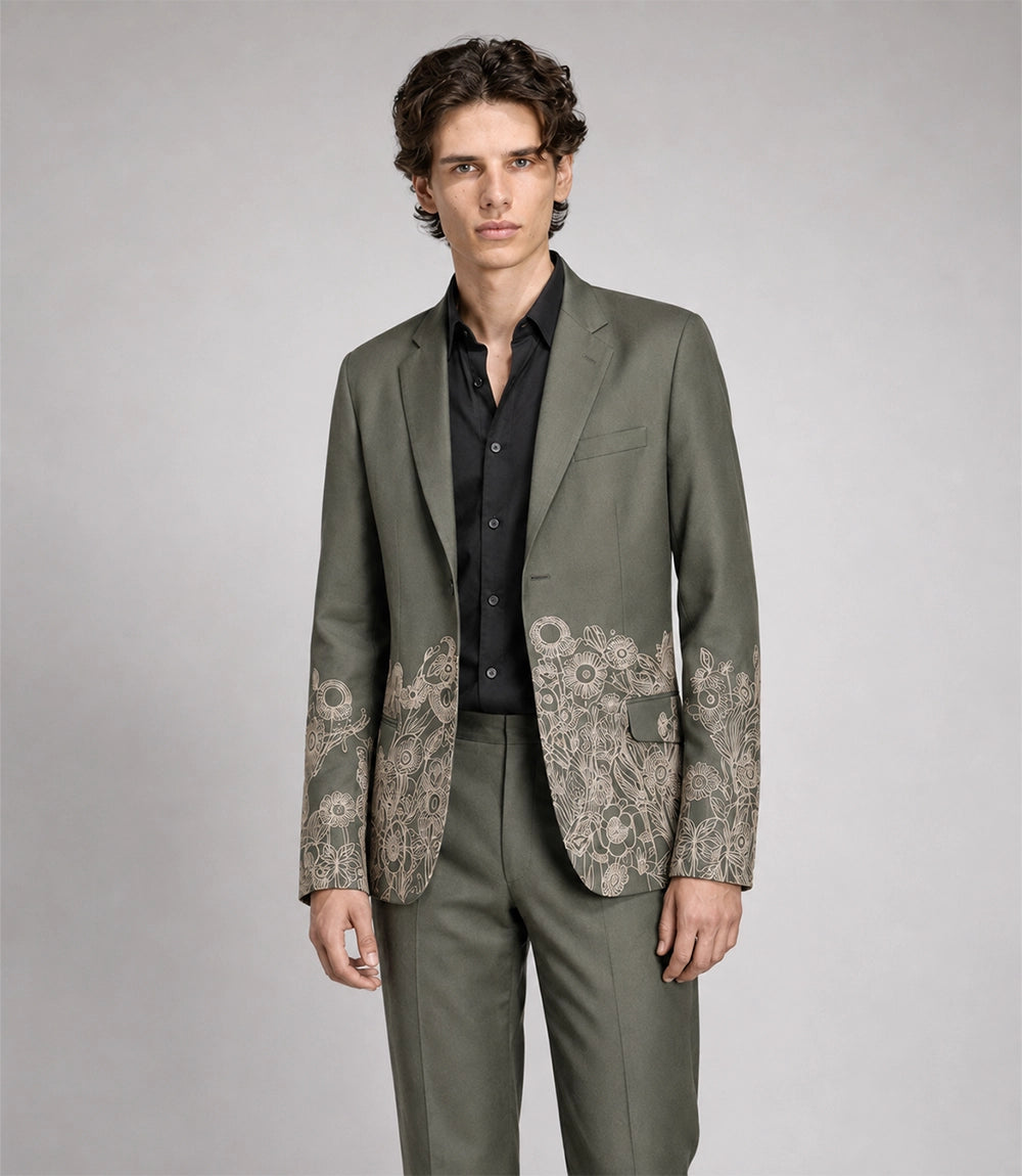 Shop Men's Sage green Floral Embroidered Suit - Suit Heritage