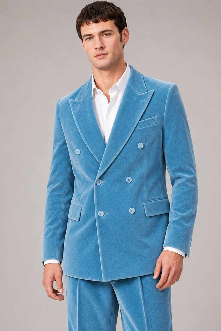 Shop Men's Sky Blue Velvet Double Breasted Suit -  Suit Heritage
