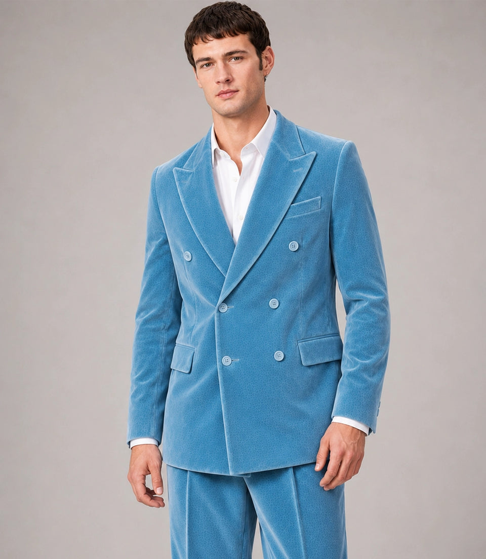 Shop Men's Sky Blue Velvet Double Breasted Suit -  Suit Heritage