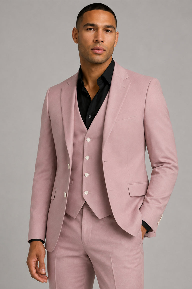 Shop Men's Solid Pink Polyester 3 Piece Suit - Suit Heritage