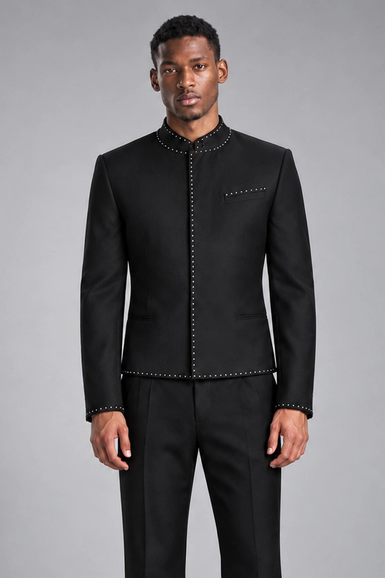Shop Men's Studded Black Cotton Suit - Suit Heritage