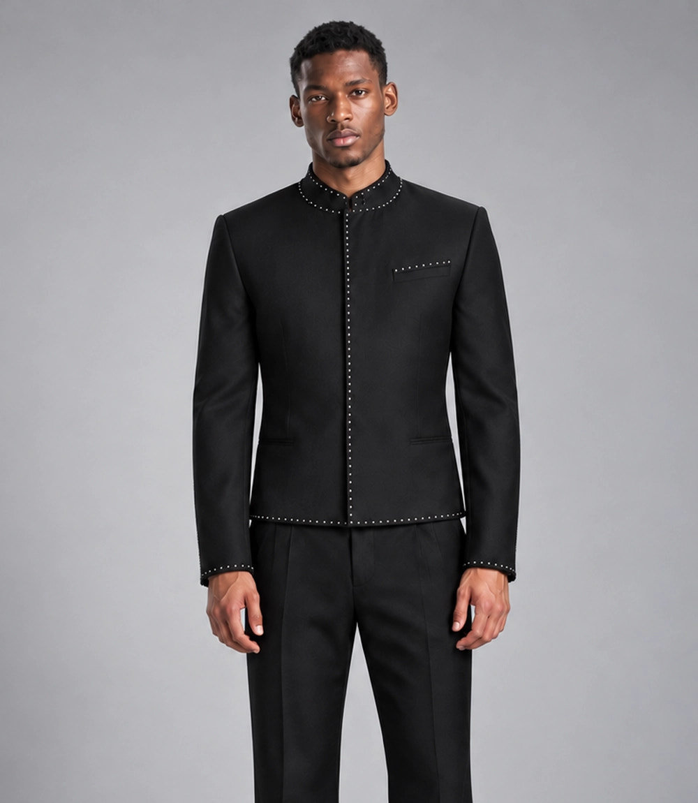 Shop Men's Studded Black Cotton Suit - Suit Heritage