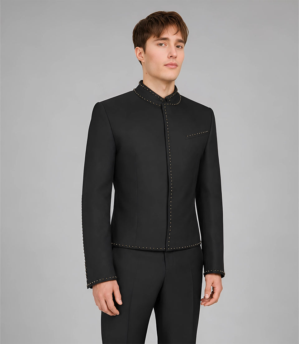 Shop Men's Studded Black Cotton Suit - Suit Heritage