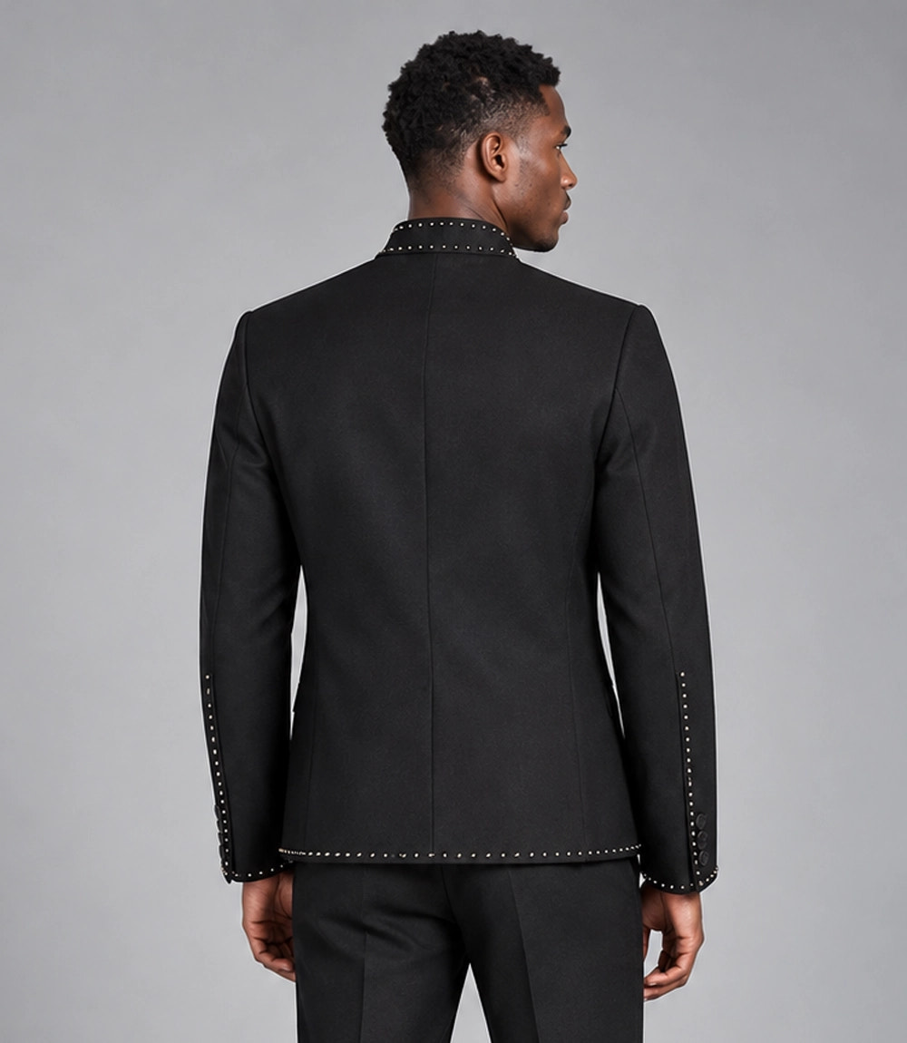 Shop Men's Studded Black Cotton Suit Back - Suit Heritage