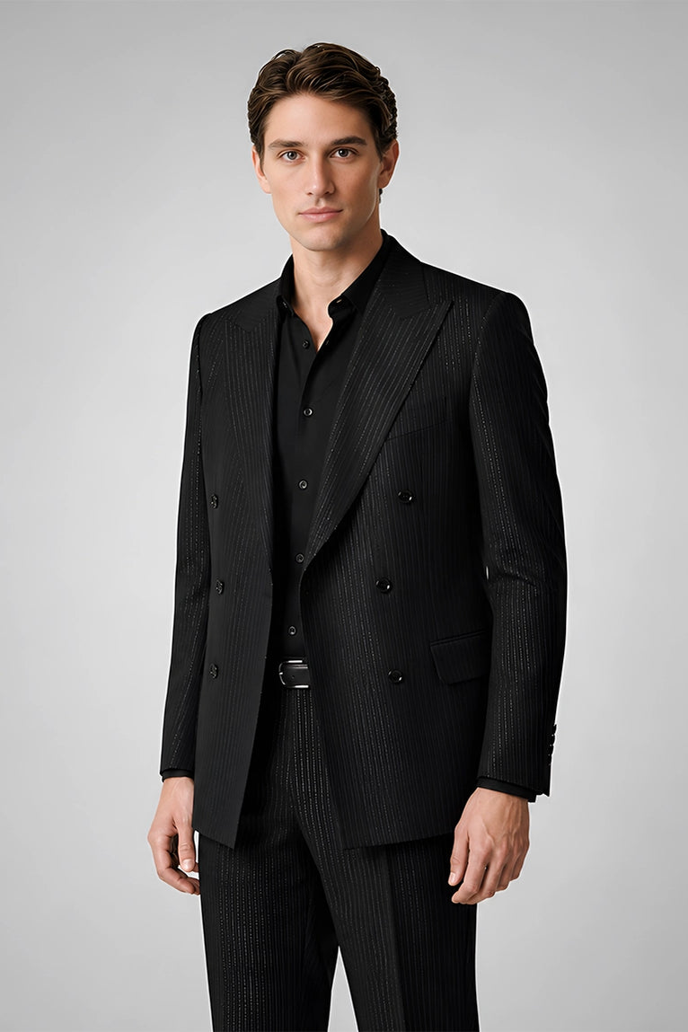 Shop Men's Tailored Black Pinstripe Wool Blend Suit - Suit Heritage